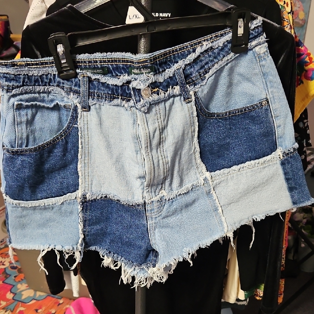 wild fable Two-Tone Patchwork Denim Jean Shorts - Light & Dark Blue
